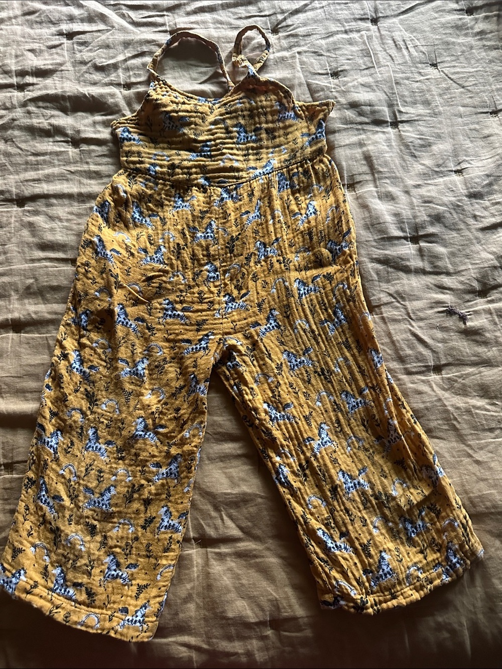 Mimi & Maggie Mustard Yellow Romper with Blue Zebra Print